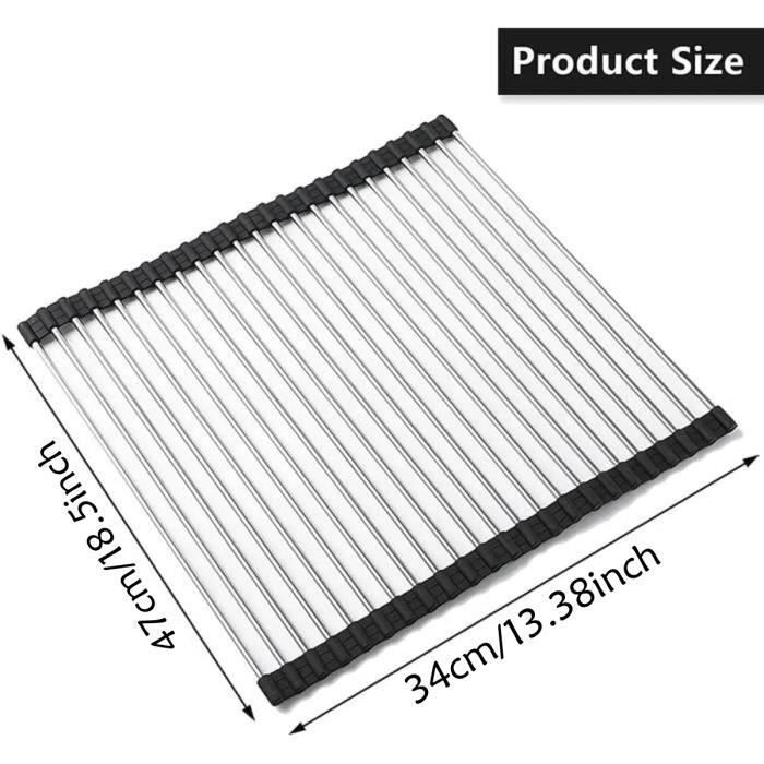 Dish Drainer - Roll Up - Stainless Steel - Silicone - 47 X 33 Cm - Black