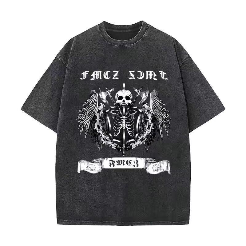 

Новая футболка с принтом черепа с коротким рукавом, мужская летняя, корейская версия тренда, простая футболка с полурукавом, свободная повседневная рубашка в гонконгском стиле 5XL серый