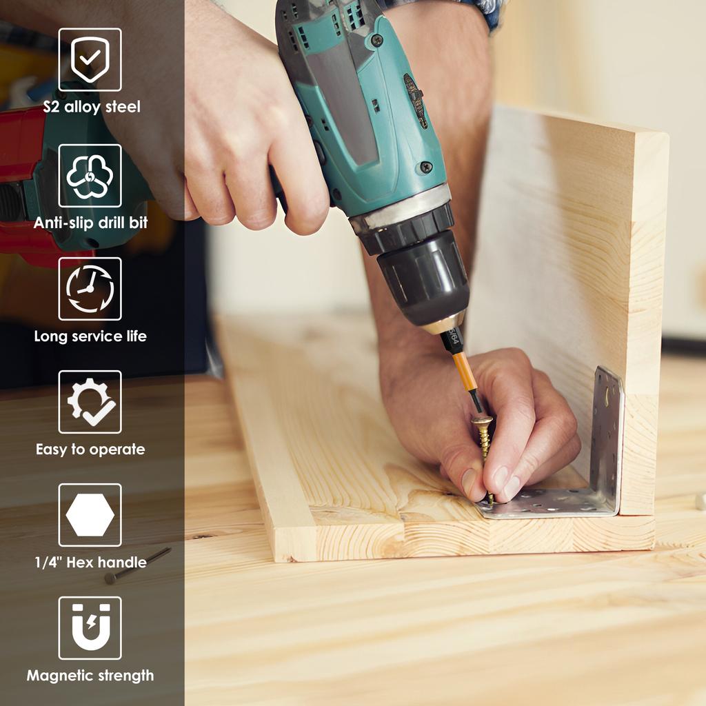 20pcs Impact Hex Head Allen Wrench Drill Bit Set Metric and SAE 1/4" Hex-Shank S2 Steel Hex Bits Set CNC Machined Tips Magnetism