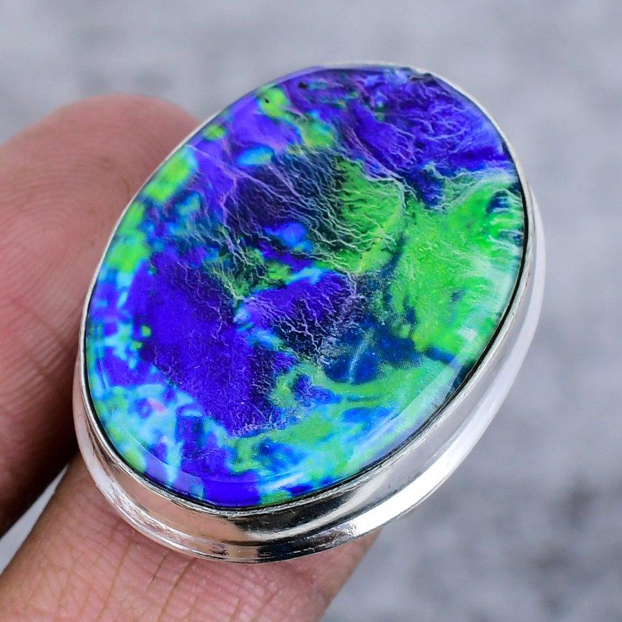 Niebieski Opal Potrójny Kamień Szlachetny Srebro Próby 925 Biżuteria Pierścionek Rozmiar 8