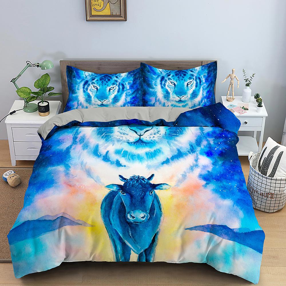 

3D Animal Duvet Cover Set Fierce Tiger Printed Comforter Cover Queen King Size Polyester Quilt Cover Pillowcase For Teens Adults EU single(135x200cm)
