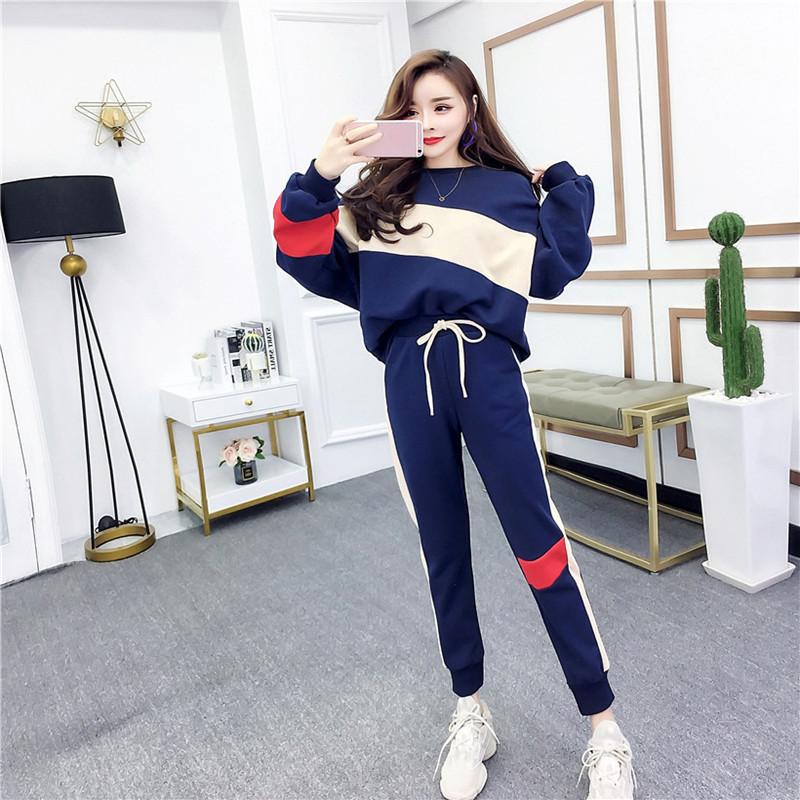 Sports Suit for Women's Spring New Korean Version Loose Large Size Thickened Long Sleeves Running Casual and Fashionable Two-piece Set