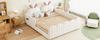 140x200 Upholstered Platform Bed with Rabbit-Shaped Cushion, Beige
