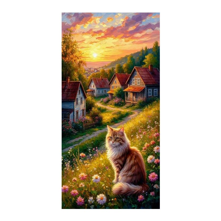 Large Size Diamond Painting New Collection Sunset House Cat Diy Full Square Round Drill Rhinestone Embroidery Animals Mosaic Cross Stitch Kits