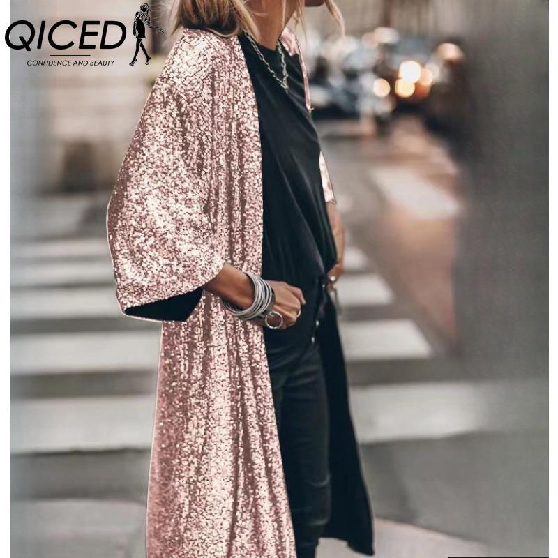 

QICED женские модные повседневные осенне-зимние кардиганы с длинными рукавами L розовый