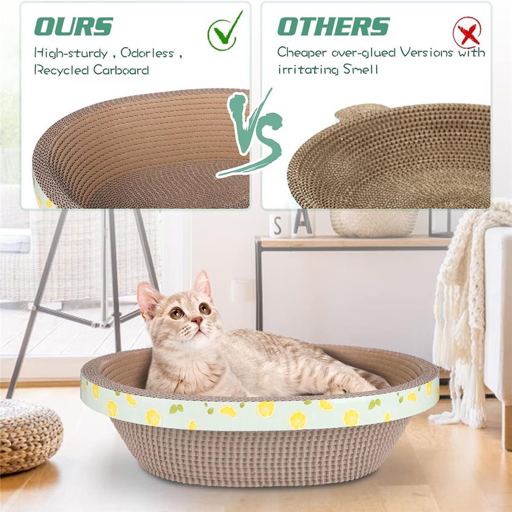 Cat Oval Cardboard Cat Scratching Bed Recliner Sofa, Durable Corrugated Cat Scratching Board Box, Protect Cat Scratching Furniture (14.96Inches)
