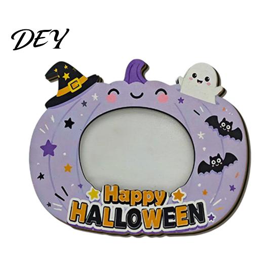 Thanksgiving Home Decor Halloween Wooden Photo Frame, Pumpkin Ghost Cat Cutout Picture Frame Holder, Double-sided Holiday Tabletop for Party Seasonal