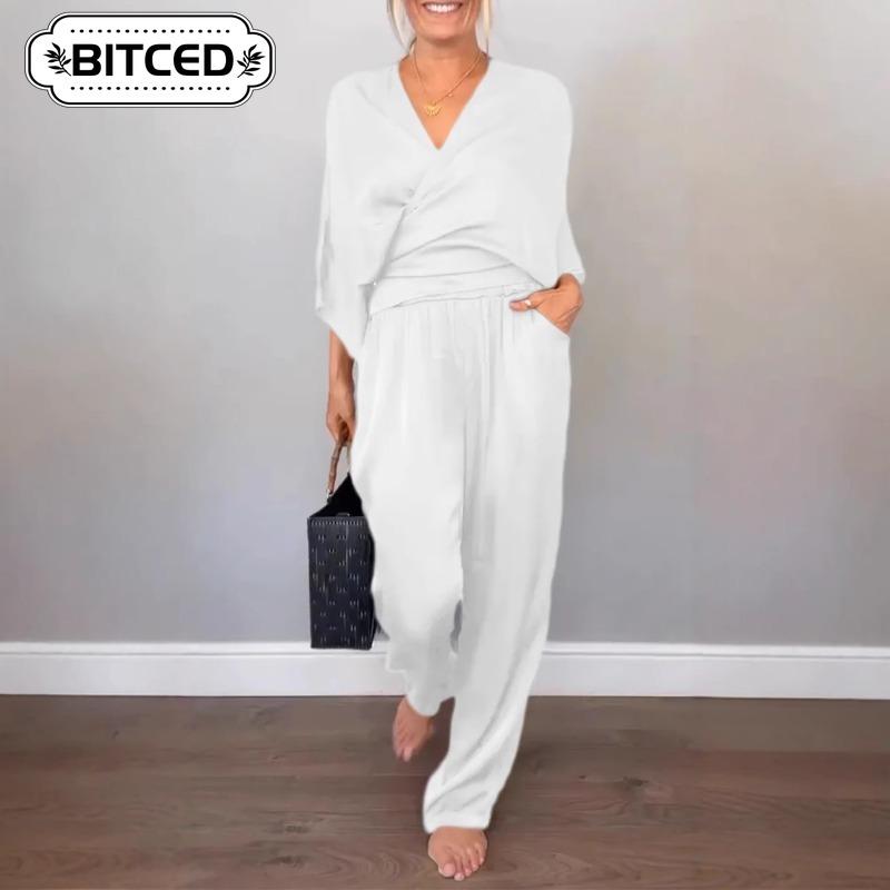 BITCED Completi Pantalone Casual Moda Donna Manica Lunga Scollo a V