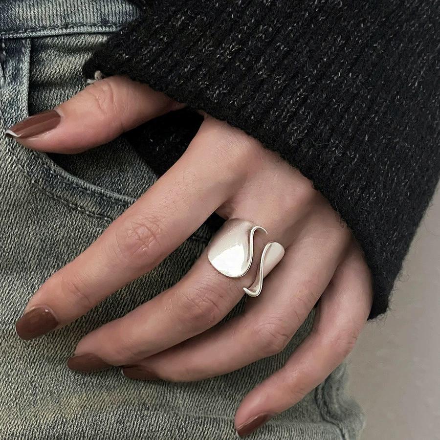 925 Silver Rings for Women Couple Minimalist Handmade Simple Big Open Ring Party Prevent Allergy Jewelry Holiday Gifts