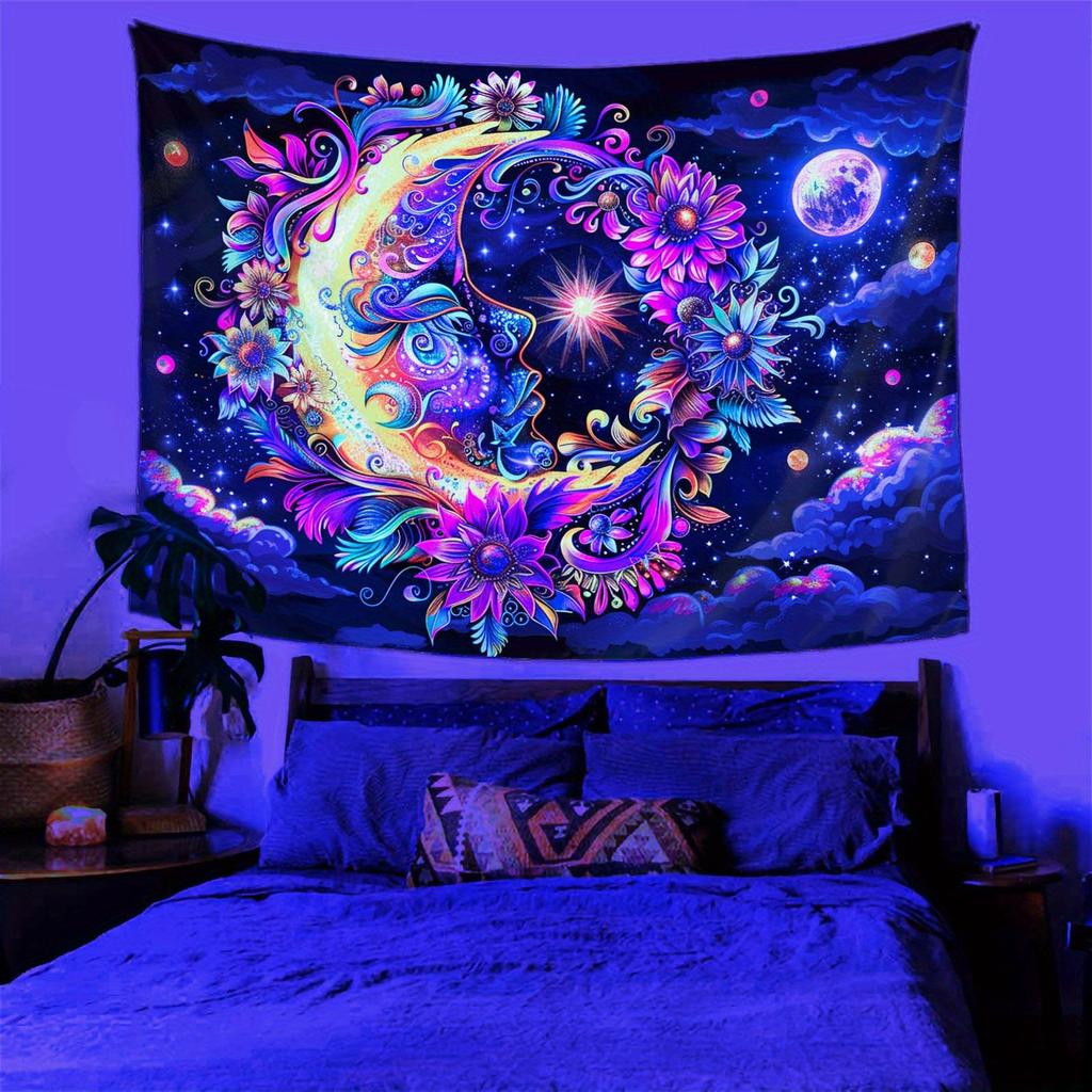 VIKAMA Bohemian Moonlight Magic Tapestry Face, Moon, and Star Theme Bedroom Room Decor Bohemian Style Living Room