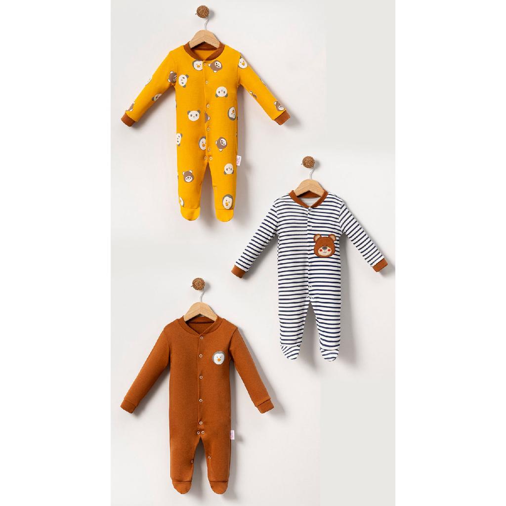Colorful Panda Patterned Baby Rompers Set Of 3