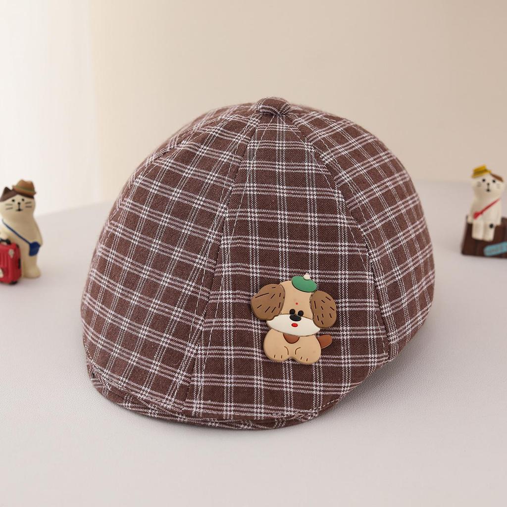 Retro Plaid Baby Beret – Spring/Summer Sun Hat with Embroidered "23" for Infants & Toddlers
