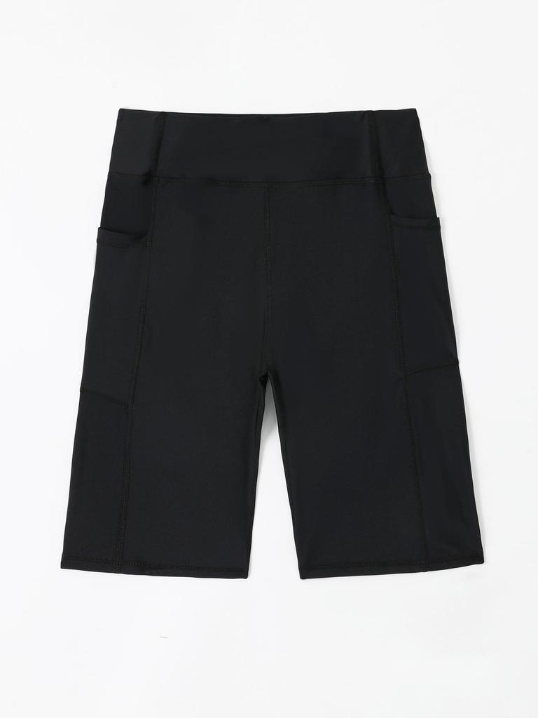 Women's High-Waisted Swim Shorts with Pockets - Flat-Leg, Five-Point Trunks