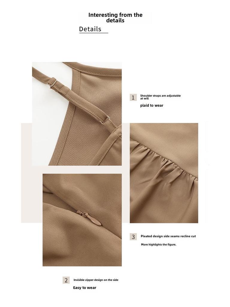 2024 Plus Size Women's Pleated Slit Midi Slip Dress