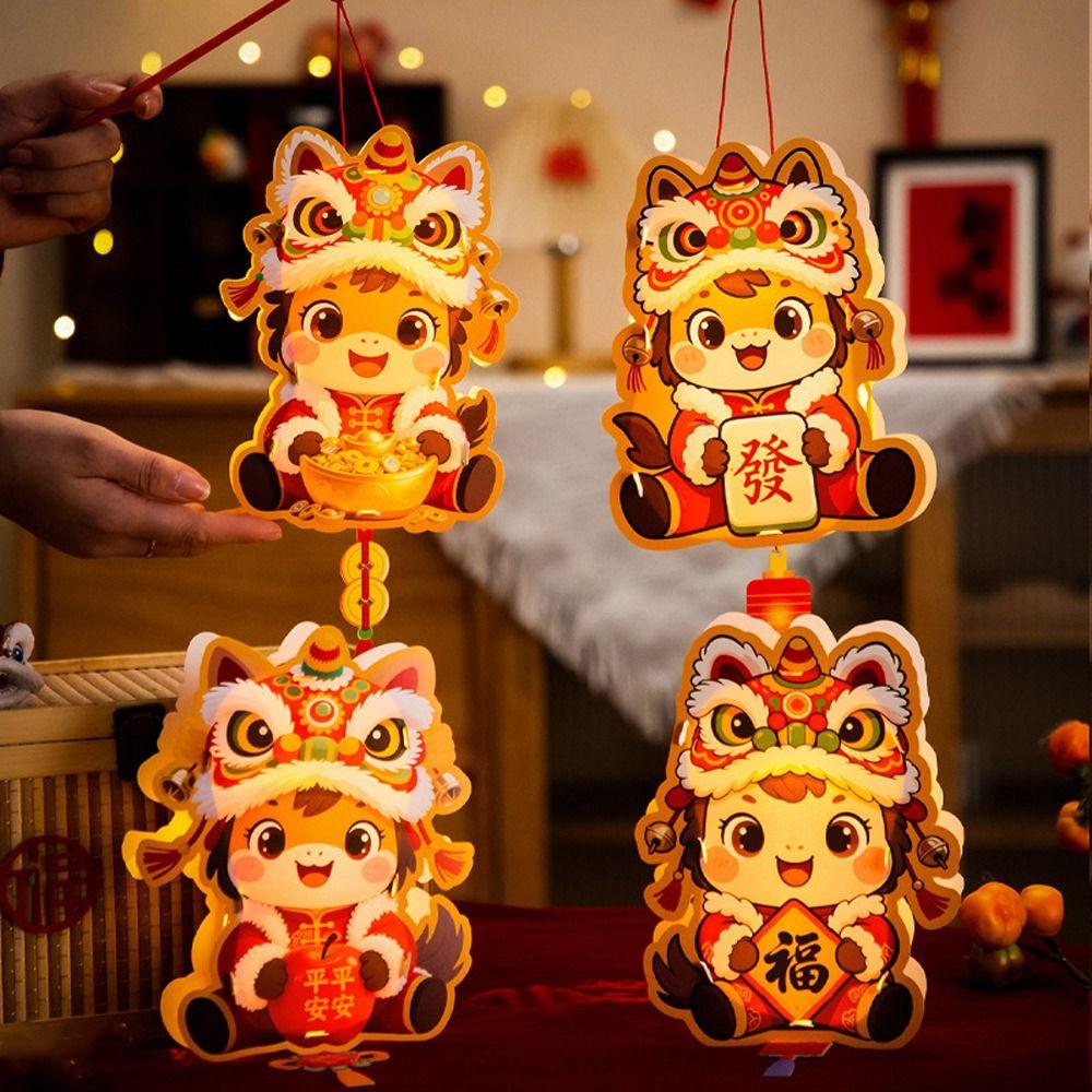 Cartoon 2026 Horse Year Lantern Handmade Traditional Chinese Paper Lantern Portable Festive Handheld Luminous Lantern Teen Craft