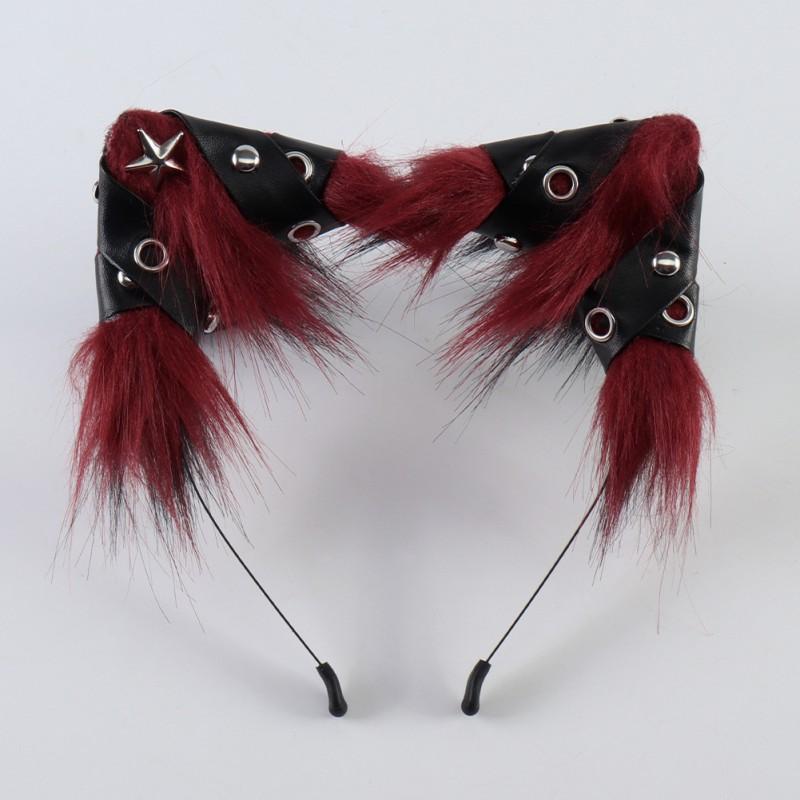 Halloween Cat Ear Headband Punk Leather Hair Hoop Party Cosplay