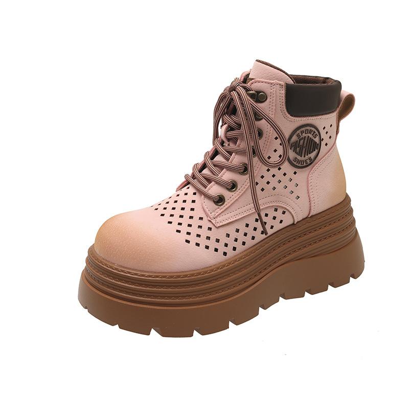 Hollow and Breathable Small Retro Martin Boots Women's British Style 2025 Summer New Heightening Muffin Thick-soled Short Boots