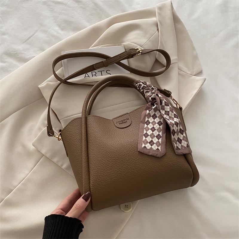 

Crossbody Bucket Fashion Bag With Silk Scarf Decoratio And Button Magnetic коричневый