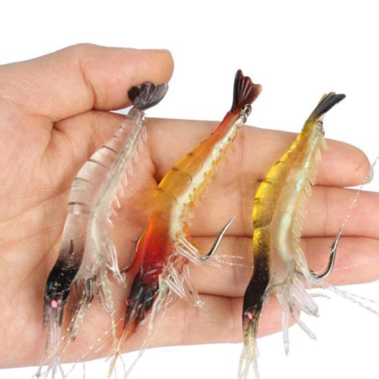 3Pcs Soft Lifelike Simulation Shrimp Prawn Fishing Lures Luminous Bead Hook Bait