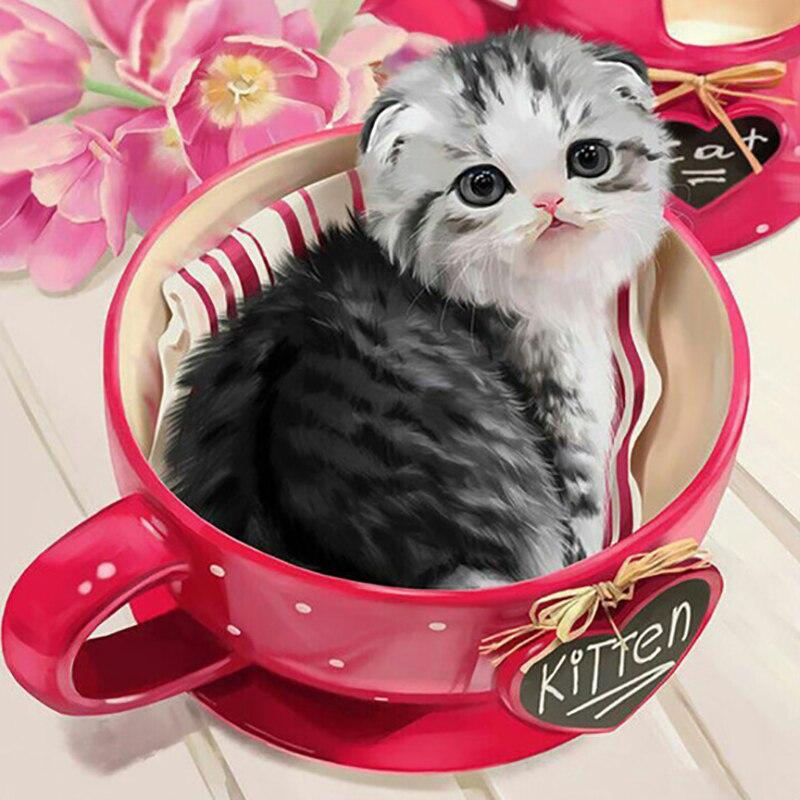 DIY Diamantový obraz Kočka Diamantové vyšívání Zvířecí křížový steh Celokulatý vrták Kamínková ručně vyráběná umělecká výzdoba domova Dárek