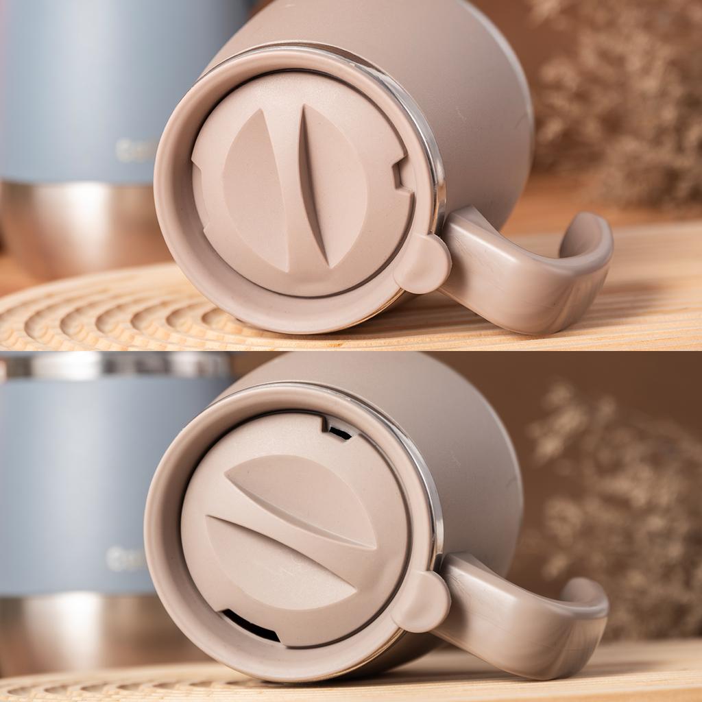 1Pcs Stainless Steel Mug with Rotating Lid 500ml (Blue/Khaki/Red) Stainless Steel Travel Cup with Lid, Shatterproof Mug with Handle, Stainless Steel