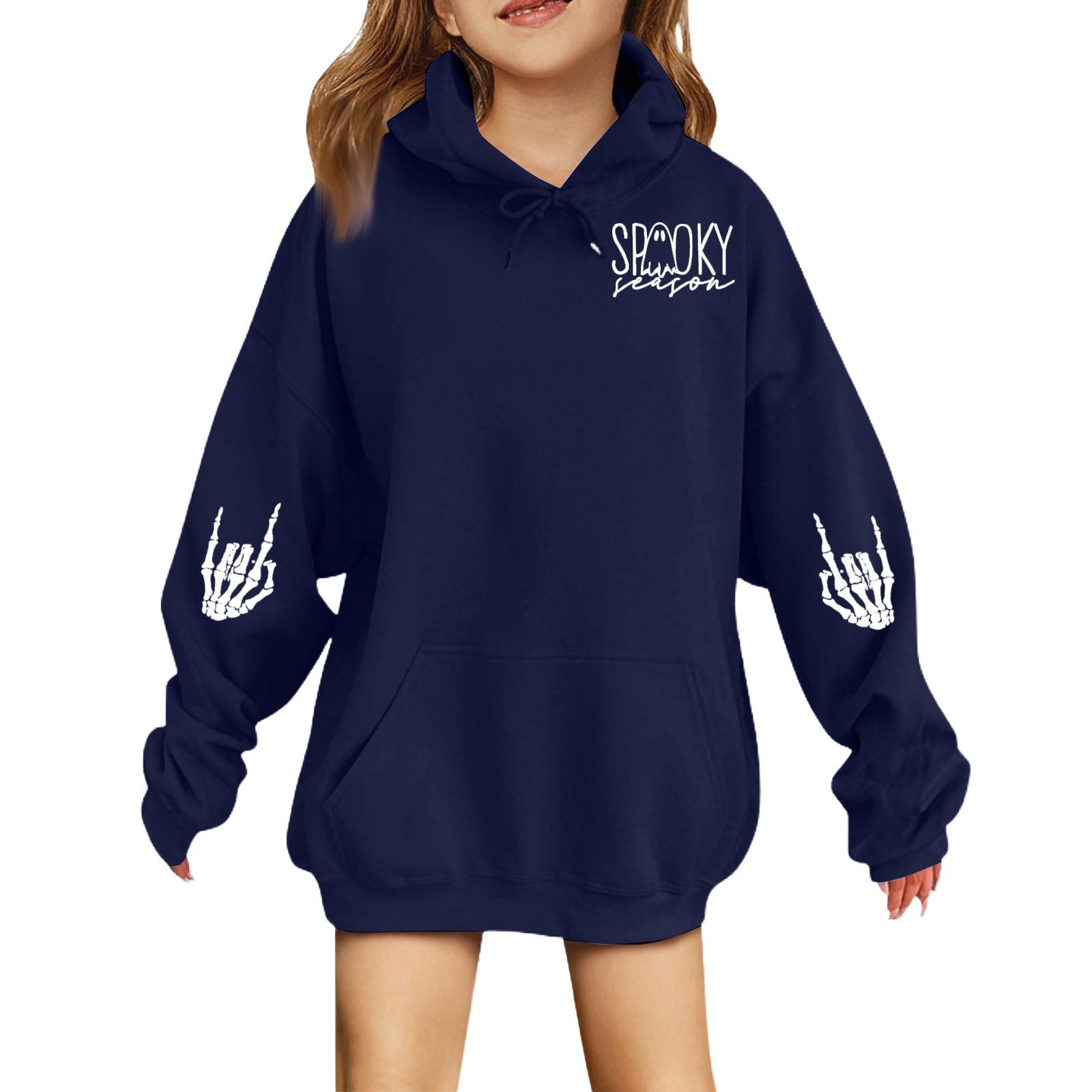 

Модные толстовки с капюшоном для мальчиков и девочек на Хэллоуин с мелким принтом для детей 110 синий