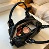 Black Faux Leather Shoulder Handbag Rivet Buckle Decor Vintage Satchel Bag with Top Handles