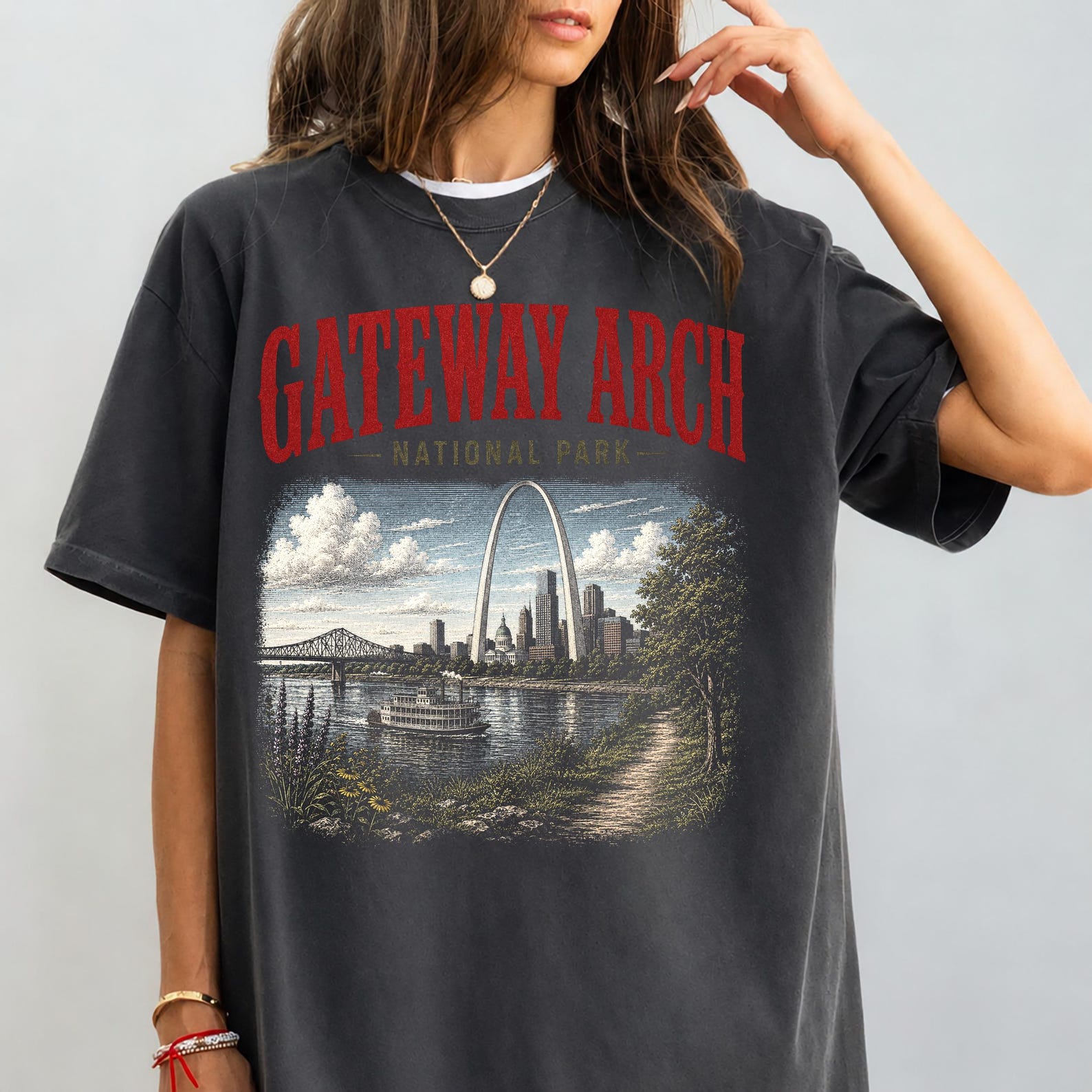 Gateway Arch National Park Shirt, St Louis Missouri Landmark Tee, Retro Riverfront Skyline Graphic, Gateway To The West Apparel S