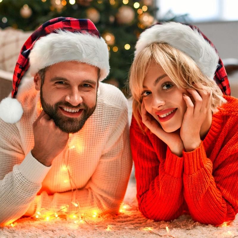 Soft Plush Christmas Santa Caps Double Layer Thick Warm Santa Hat Formal Event Hat Festival Street Wear Hat for Holidays