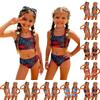 Girls Two Piece Swimsuit Set Independence Day Print Tankini Top and High Waist Bottom Summer Swimwear for Kids