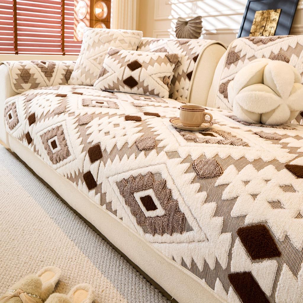 Fleece Boho Jacquard Verdicken Warm Winter Sofaüberwurf, Rutschfest Weiches Sofa Handtuch Wohnzimmer Möbeldekor Überwurf Sofa Handtuch
