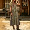 Summer European and American Bohemian print dress V-neck single-breasted loose and thin A-shaped medium and long vacation skirt women's clothing