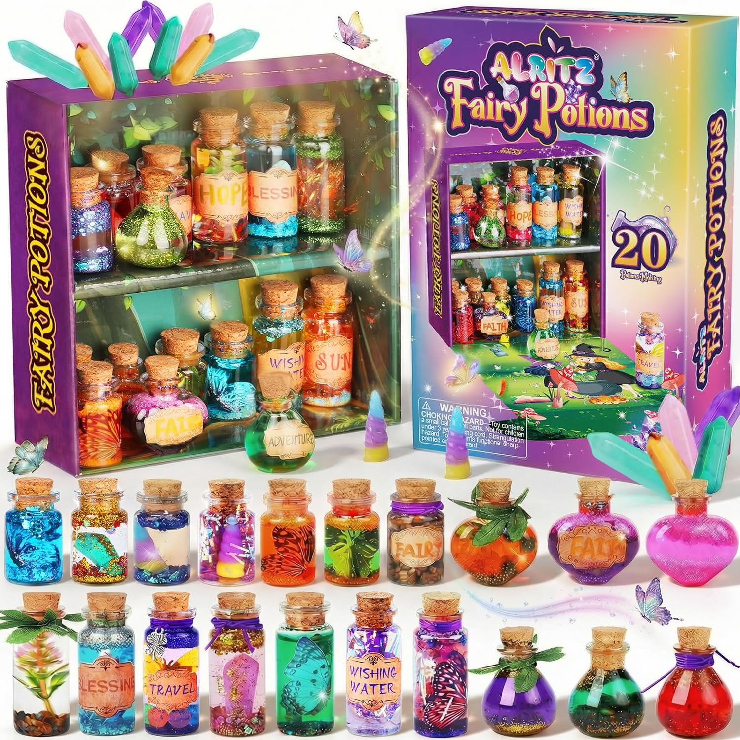 Alritz Fairy Potion Kit for Kids - Magic Potion Making Kit with 20 Bottles and Glitter Crystals - Birthday Gift for Girls Ages 6 7 8 9 10 11 12 -