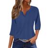 Women's Fashion V-Neck Three-Quarter Sleeve T-Shirt Casual Solid Color Top