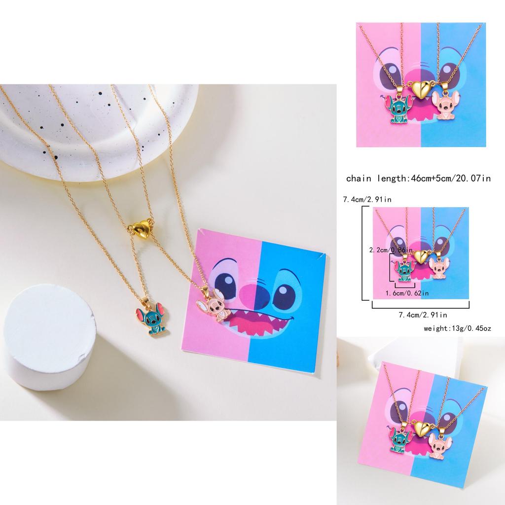 Lilo Stitch Heart Pendant Chain With O Link Style For Stylish Couple Accessory