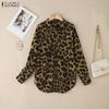 ZANZEA Damen Locker Lässige Leopard-Print Langarmbluse