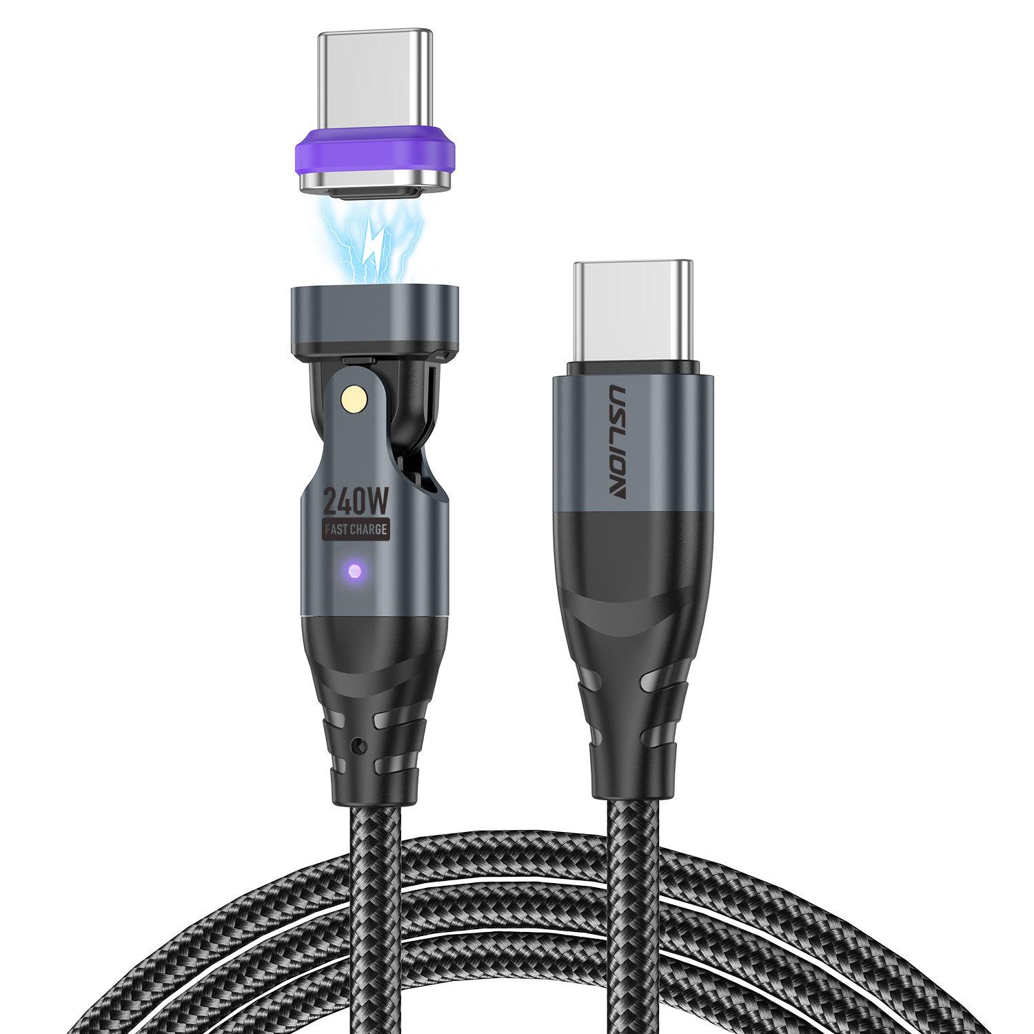 USLION US0203 1.8m 180-Degree Rotatable Connector 240W Data Cable Magnetic Charging Cable A