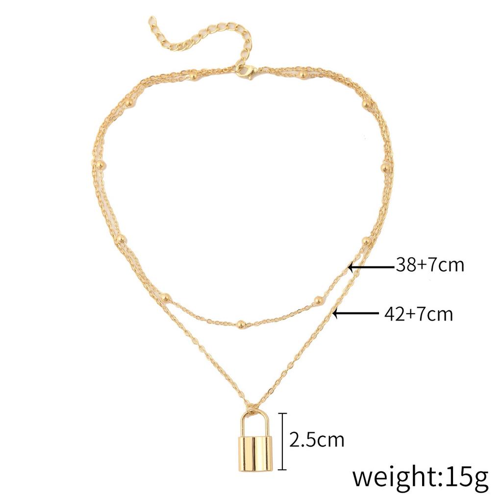 Necklace for Women Necklace Jewelryjewelry Multilayer Necklace Ins Wind Alloy Lock Heart Hundred Peace Lock Necklace Female Elegant Necklace