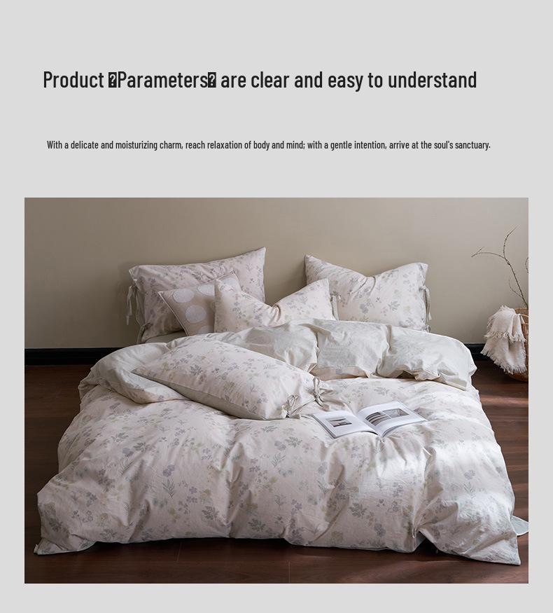 New 2026 A-Class Cotton Linen Digital Print 4-Piece Bedding Set: Fitted Sheet, Duvet Cover, Bed Sheet