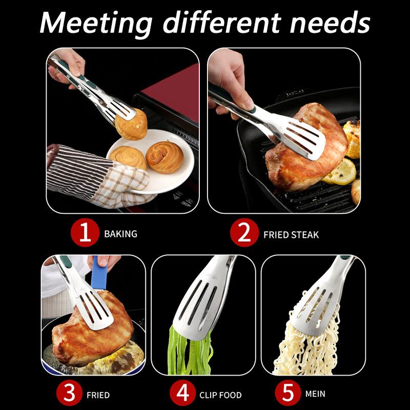 7/9/12inch Kitchen Tongs 304 Stainless Steel Grill Tongs for Cooking BBQ Non-Slip Salad Tongs Clips Tong Kitchen Accessories