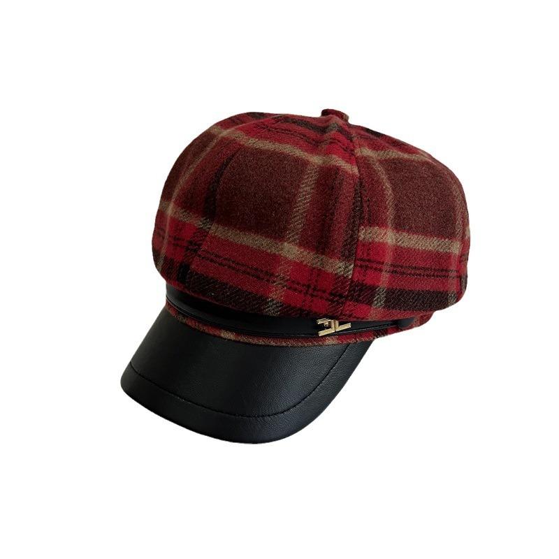 English Plaid Octagonal Hat Children Autumn and Winter Woolen Beret Literary Retro Versatile Face Small Newsboy Painter Hat