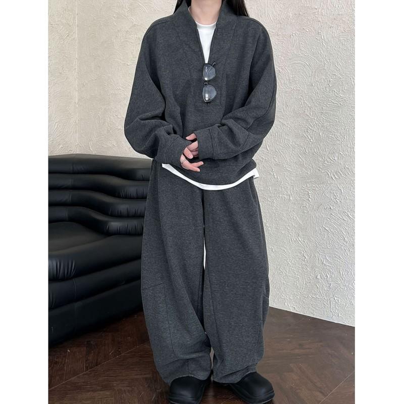 Johnature Autumn Winter Casual Two-Piece Set For Women Simple Comfortable Pullover Loose Top With Elastic Waist Pants