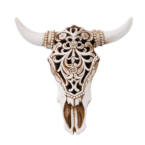 Retro Bull Skull Ornament Resin 3D Hollow Bull Skull Wall Sculpture Longhorn Cow Head Wall Art Decor for Living Room