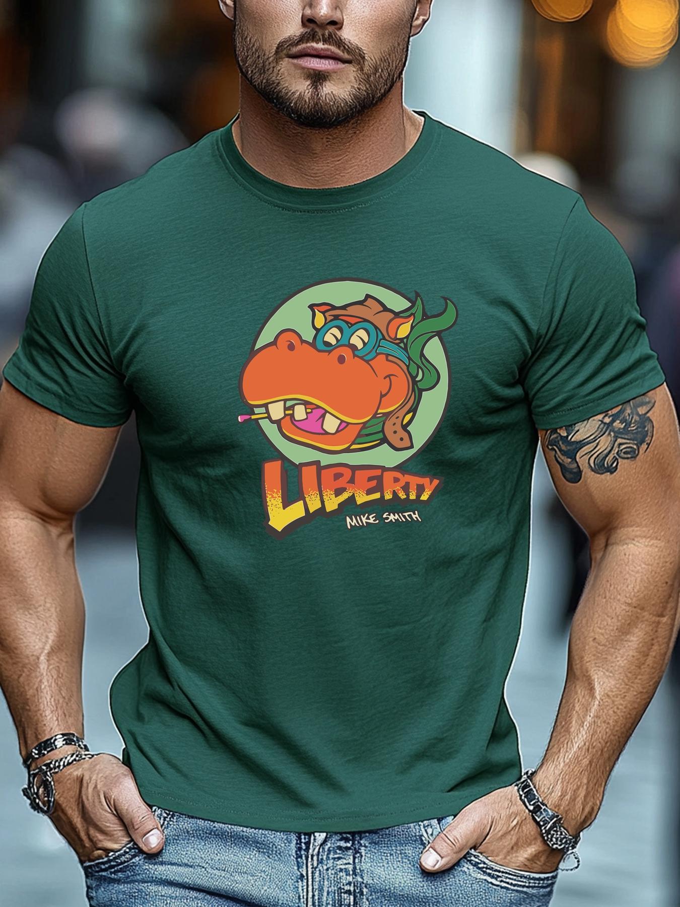 

Mens Fun TShirt Liberty Hippo Mike Smith Print Short Sleeve Round Neck Breathable Soft Oversized Playful Daily Wear 4XL