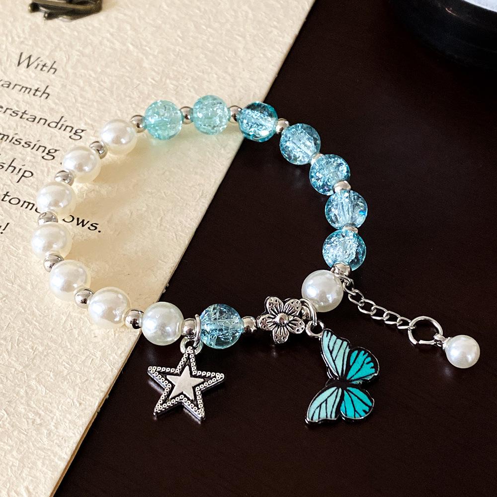 Popcorn Flower Butterfly Bracelet - Sweet Forest Style Glass Beaded Bracelet for Women or Best Friend Gift