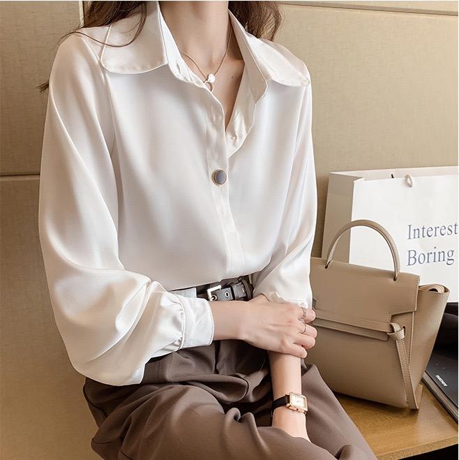 Damen Bluse, Chiffonbluse, Übergröße, lockere Langarmbluse, schlichter Stil, Tops