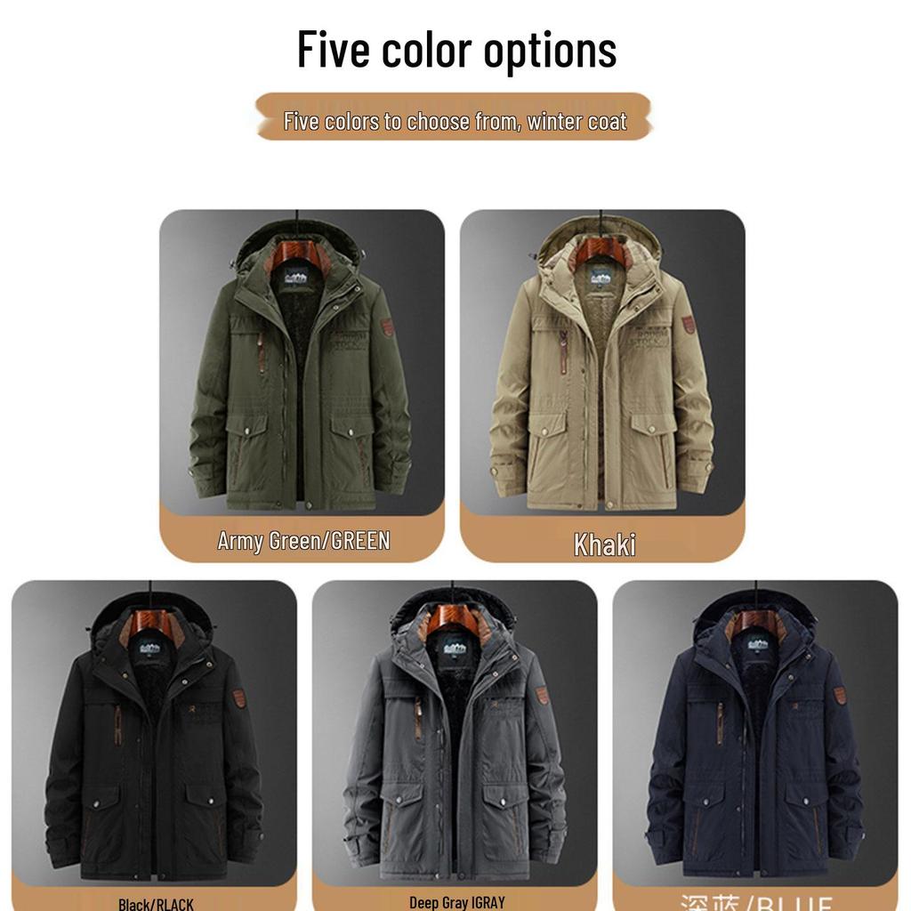 Men's Winter Cotton Jacket with Fleece Lining, Thickened Style for Middle-Aged and Elderly - Medium-Long, Padded Coat.