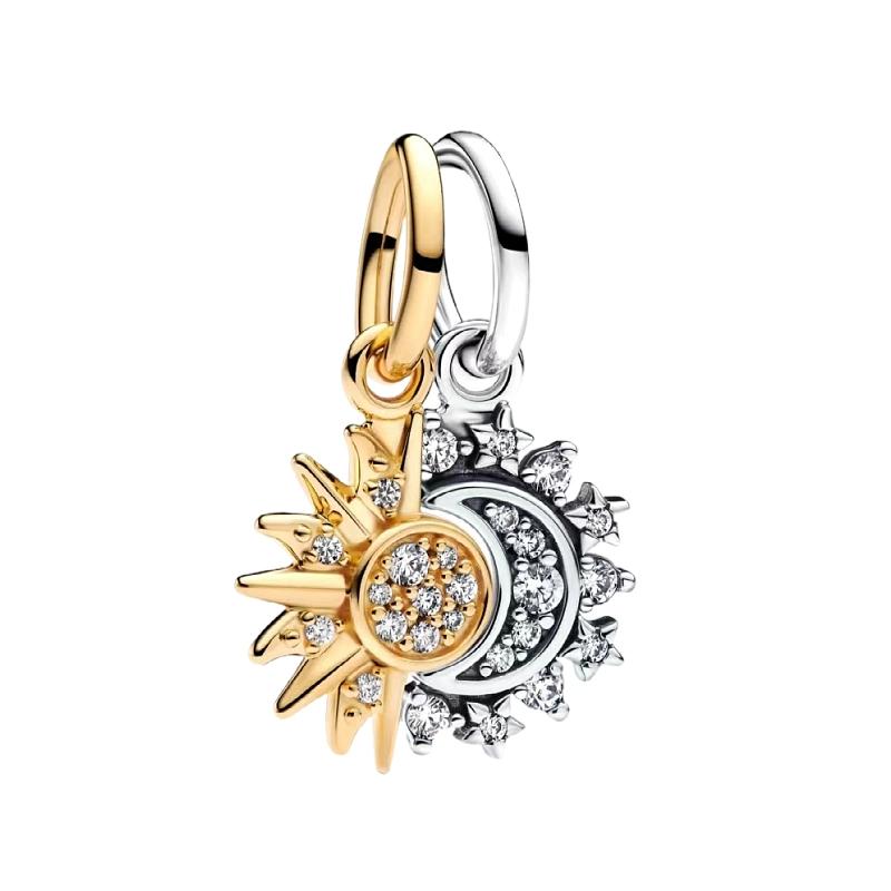 Copper Metal Christmas Eve&Starlight&Love&Sun and Moon Dangle Charm Bead Component Compatible With Do It Yourself Bracelet High Quality Fine Jewelry