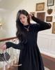 French Red Semi-High Neck Knit Slimming Dress - Long-Sleeved Autumn/Winter Fashion for Women