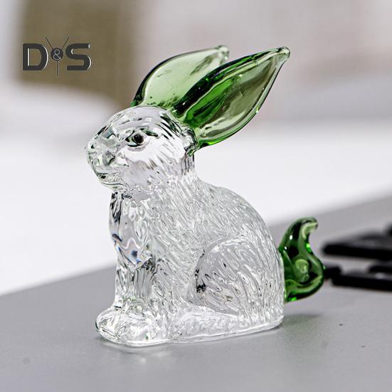 Faux Crystal Rabbit Figurine Transparent Collectible Rabbit Statue Glass Art Animal Ornament Bunny Sculpture for Home Office Desk Car